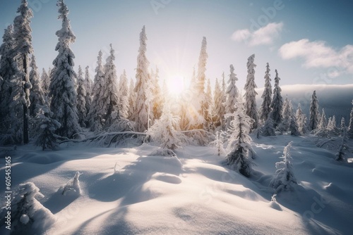 Beautiful snowy scenery. Generative AI