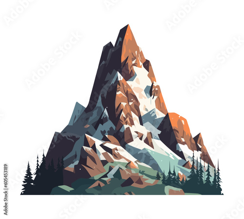 Mountain peak, snow and forest