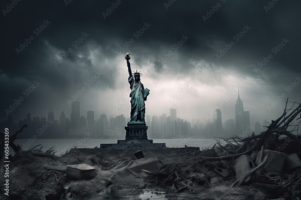 Apocalypse in New york. Fantasy concept about apocalyptic scenario