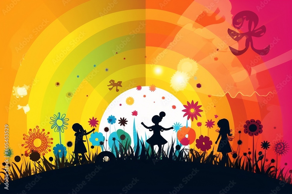 Kids playing concept. Colorful background. Generative ai Kids playing concept. Colorful background. Generative ai