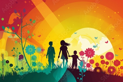 Siblings concept. Kids playing. Generative ai 