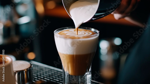 Barista Pouring a Beautifully Layered Espresso. Generative AI.