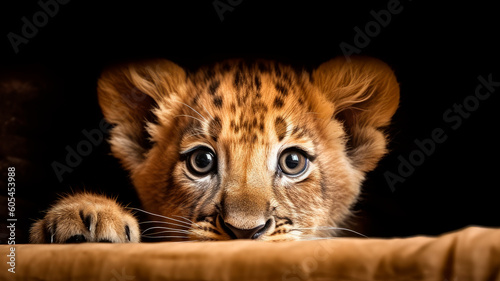 lion cub baby small .  Generative AI © Aliaksei