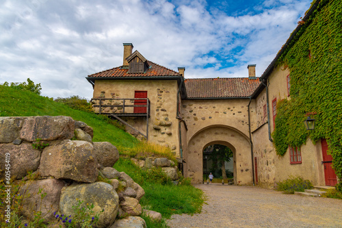 View of the inside of the main gates at Nyköping castle, Sweden on a summer day.