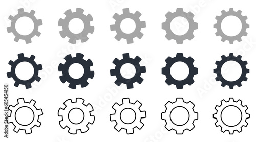 Gear set. Modern and Stylish Gear Illustrations in Gray and Black Tones. Vector illustration.