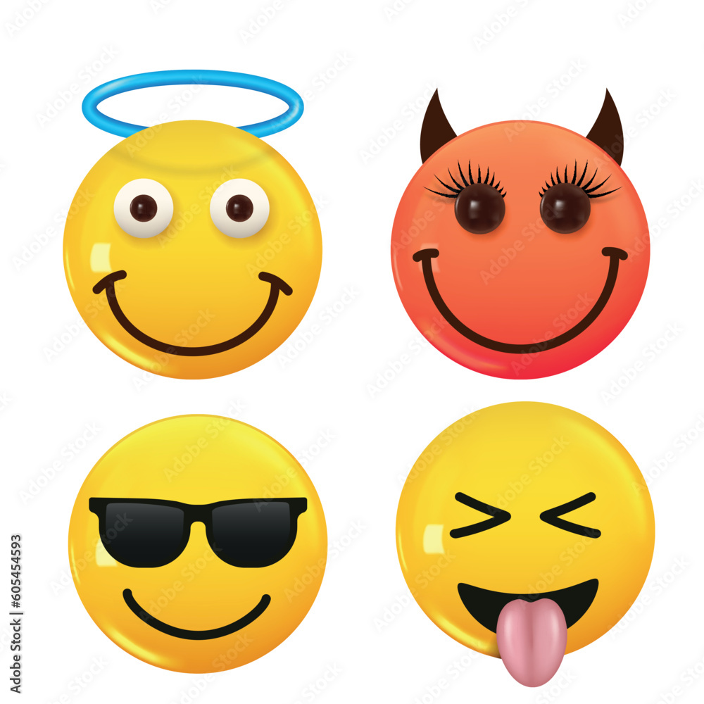 Set of 3d icon yellow color smile emoji. Set Icon Smile Emoji. Vector
