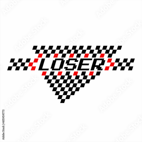 Loser template design with checkered flag forming down arrow, can be used game app.