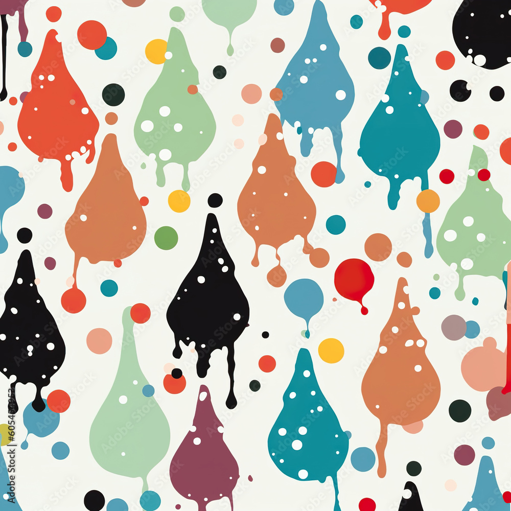 Seamless pattern with colorful polka dots. Melting design in plain background. Cute wallpaper. Realistic 3D illustration. Generative AI