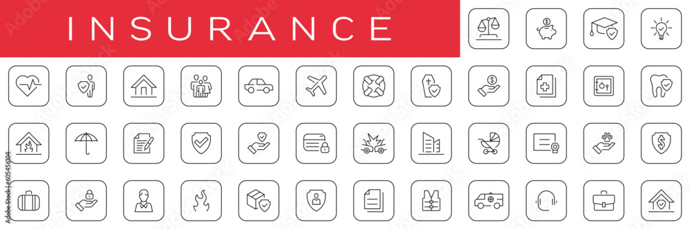 Set of thin line isurance icons. Collection of vector symbols. Set of thin line isurance icons. Collection of vector symbols.