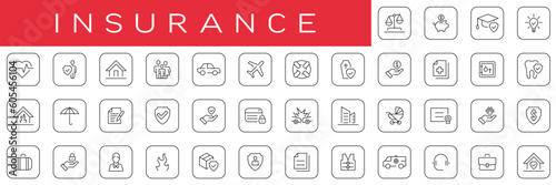 Set of thin line isurance icons. Collection of vector symbols.