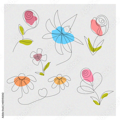 one line vector flowers