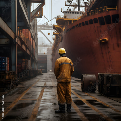 Men at Work: Hardworking Engineers in the Industrial Construction Industry, Ensuring Safety and Efficiency at the Commercial Dock. generative AI photo