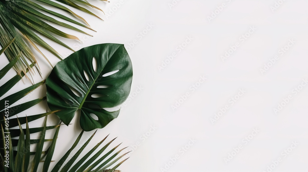 minimalist background with leaves, copy space, mockup