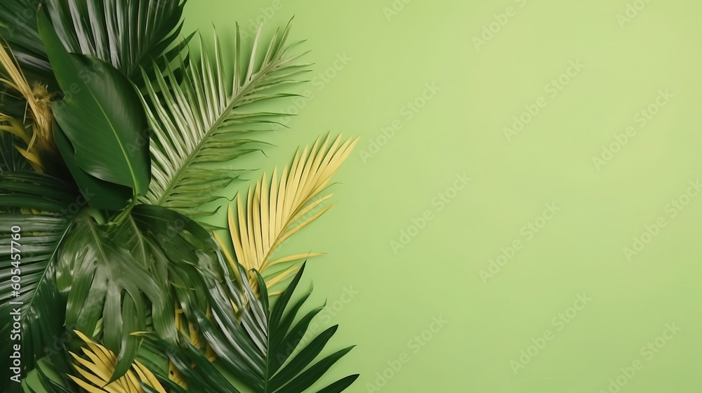 minimalist background with leaves, copy space, mockup minimalist background with leaves, copy space, mockup