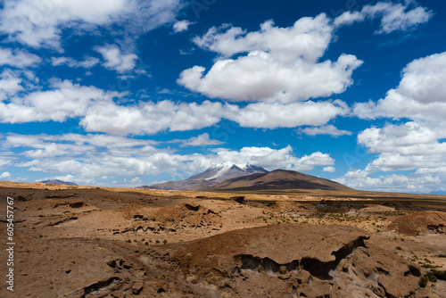 Ollague Volcano and Rock Formations. Bolivia. Aerial View photo