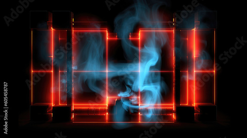A black background with neon squares and smoke, texture © CreatieveART