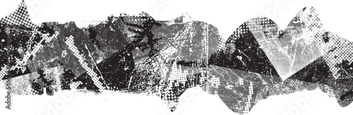 Glitch distorted grungy abstract forms . Blob shape organic. Template for presentation, banner . Fluid isolated shape .Grunge textured . Liquid vector shapes with halftone dots .Screen print texture