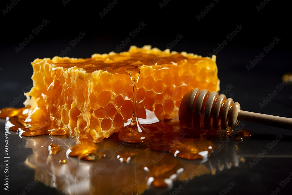 A square cut piece of Honeycomb dripping with honey AI-generated art ...