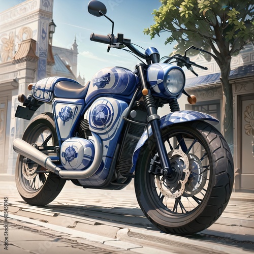 White motorbike with blue details..Created with Generative AI