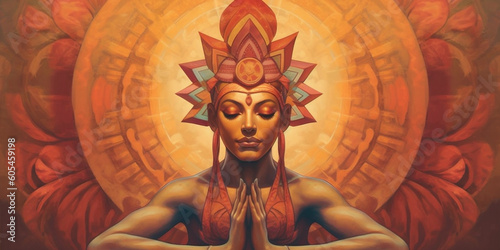 Beautiful mystical dreamer woman in space with galaxi and stars. Meditation and yoga concept. AI Generative.