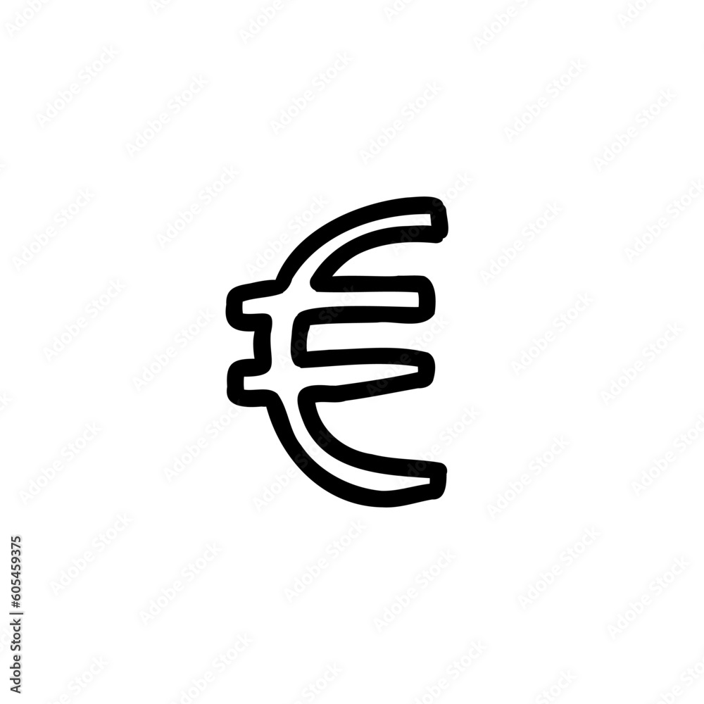 Scribble currency money eur finance sign icon Euro. Vector illustration in hand drawn cartoon doodle style isolated on white background. For banks, card, typography. Scribble currency money eur finance sign icon Euro. Vector illustration in hand drawn cartoon doodle style isolated on white background. For banks, card, typography.