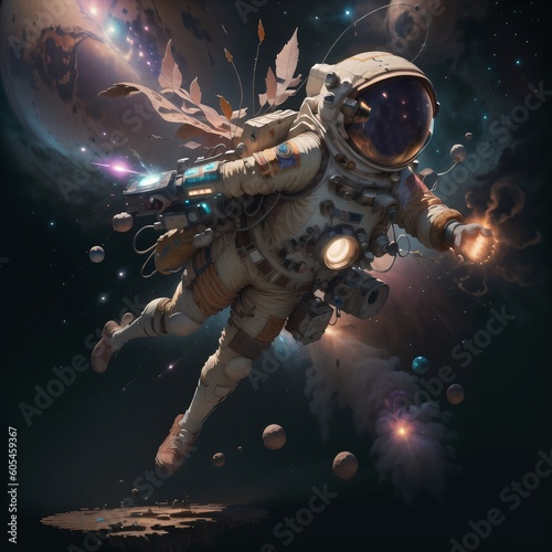 Astronaut flying on space.Created with Generative AI