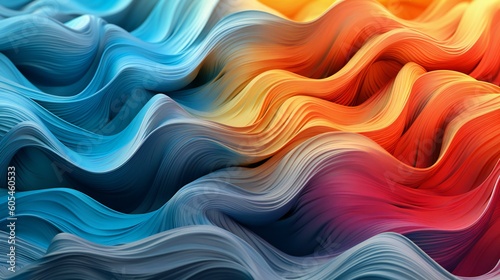 different colors of waves and wave shapes in an abstract pattern, in the style of layered fibers, colorful mindscapes, light indigo and orange