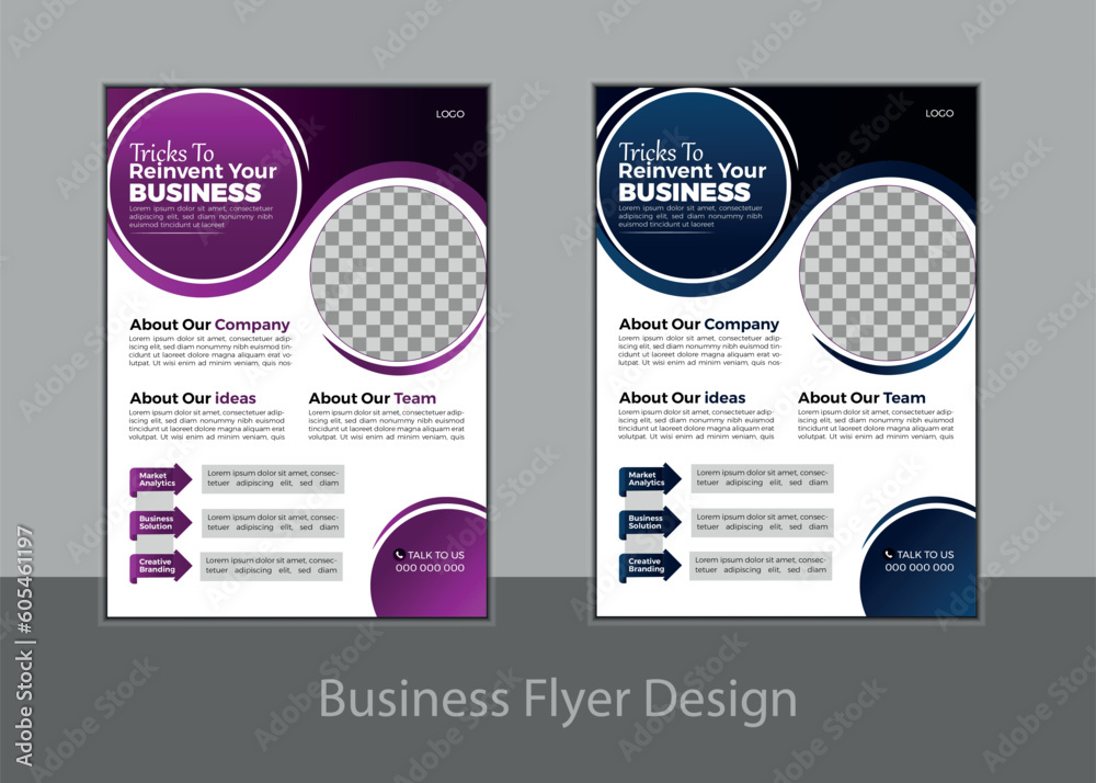 Corporate business flyer template design set with two different color. marketing, business proposal, promotion, advertise, publication, cover page. new digital marketing flyer set.