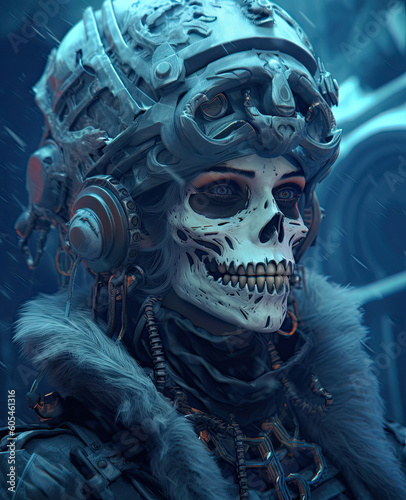 person in a skeleton mask. Generative AI image. © Ilona