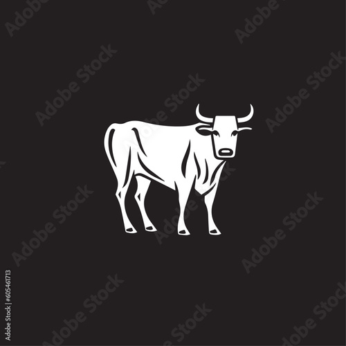 Cow for an icon or symbol isolated, black and white. 2d vector illustration in logo style.