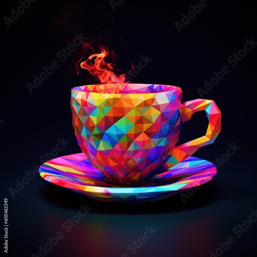 multicolored cup in low poly style. triangulation