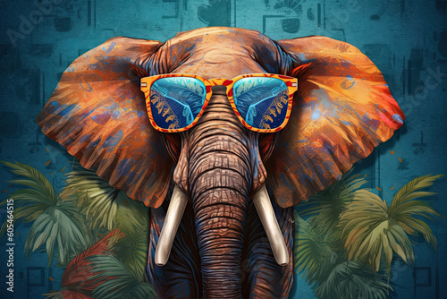Fototapeta ilustracion de pintura de un elefante colorido. Ilustracion de IA generativa