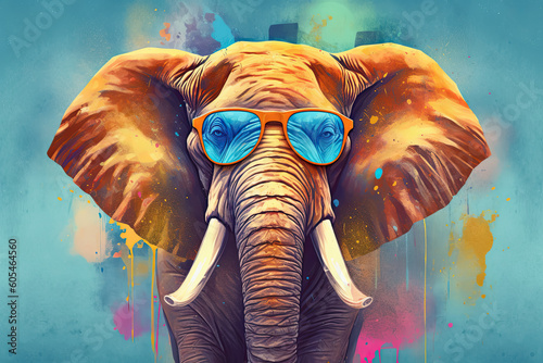 ilustracion de pintura de un elefante colorido. Ilustracion de IA generativa photo