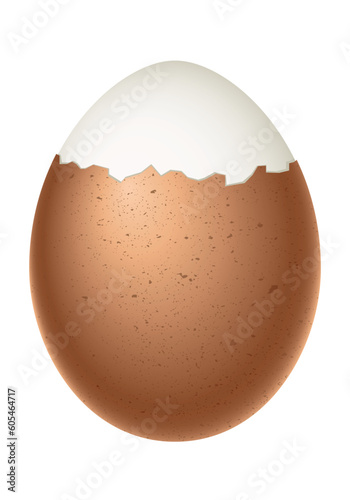 partially peeled egg, boiled egg with half peeled shell, illustration on white background
