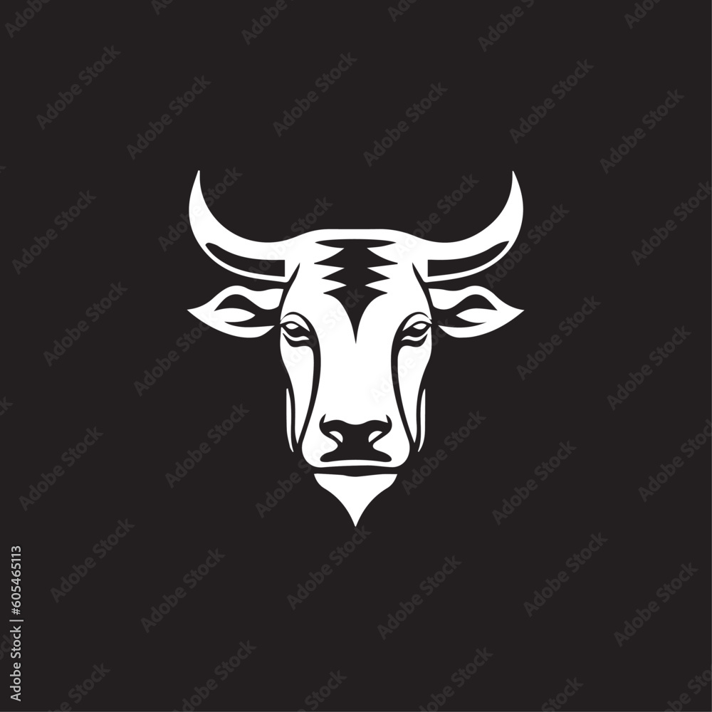 Cow for an icon or symbol isolated, black and white. 2d vector illustration in logo style.