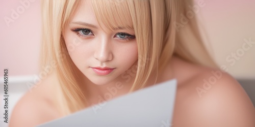 Close up Portrait of one attractive sensual sexy young serious passionate blonde woman with long blond hair. Pretty young lady looking at camera. Generative AI