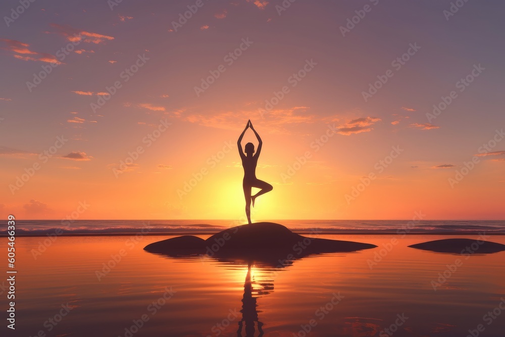 yoga at sunset - Illustration created with generative ai