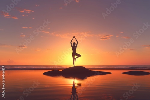 yoga at sunset - Illustration created with generative ai