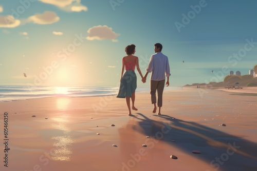 couple on the beach - Illustration created with generative ai