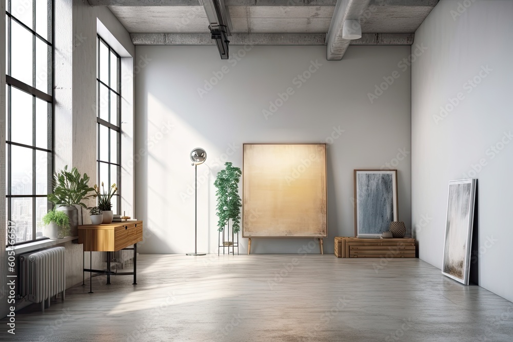 Interior is well lit and has no banner. a mockup. Generative AI Interior is well lit and has no banner. a mockup. Generative AI