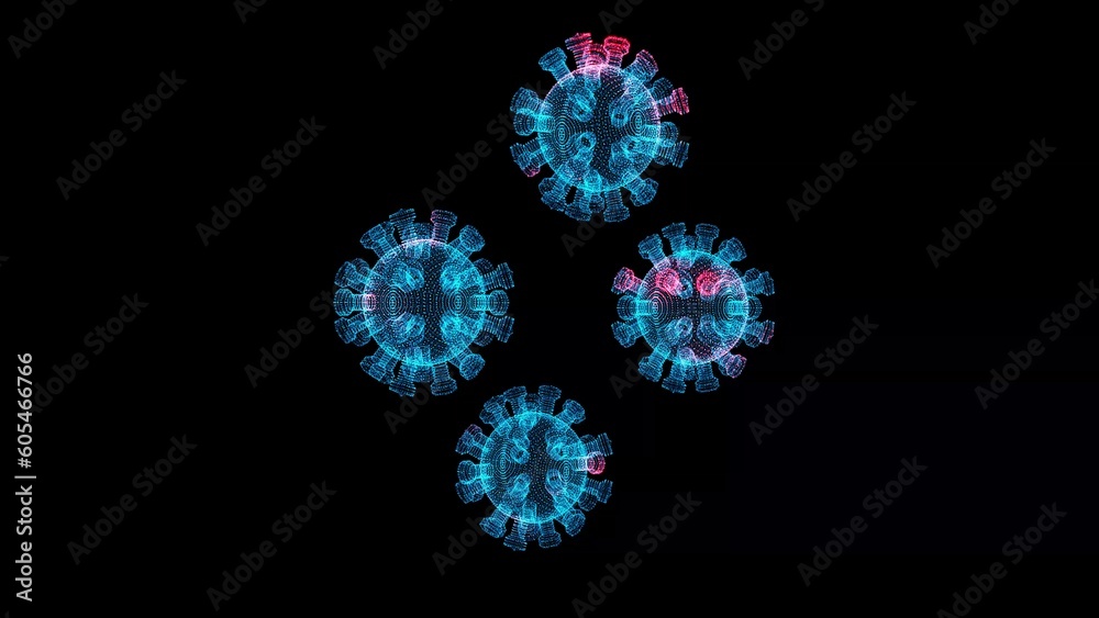 3D Virus on black background. Microscope virus close up. Medical concept. For title, text, presentation. 3d animation. 3D Virus on black background. Microscope virus close up. Medical concept. For title, text, presentation. 3d animation.