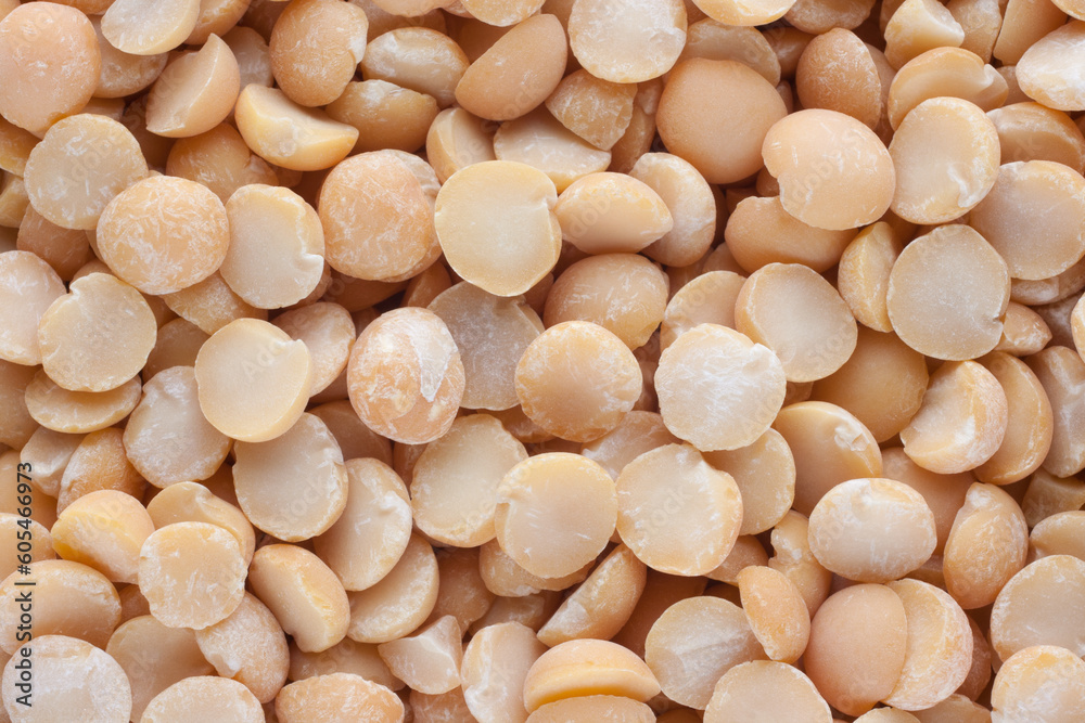 Ripe dry split peas top view Ripe dry split peas top view