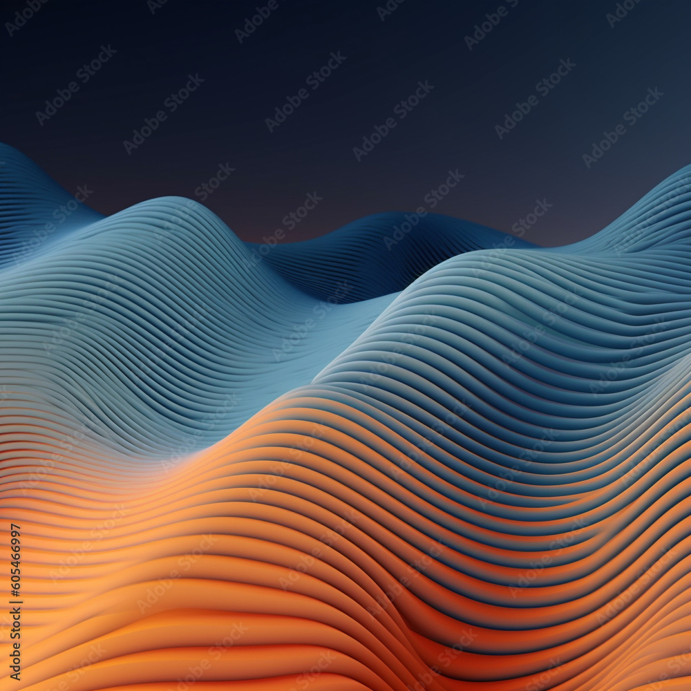 Abstract blue and orange wave mountain background, AI generated