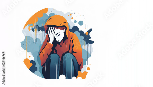 Depressed sad woman thinking over problems. Bankruptcy, loss, crisis, burnout syndrome, relationship trouble concept, Created using generative AI tools.