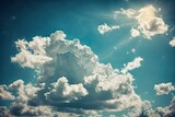 sun rays beaming through the clouds in a blue sky. Generative AI