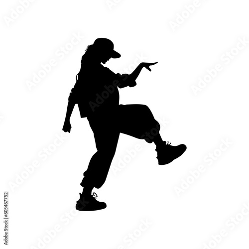 Vector illustration. Hip hop dancer silhouette. Girl on the move.