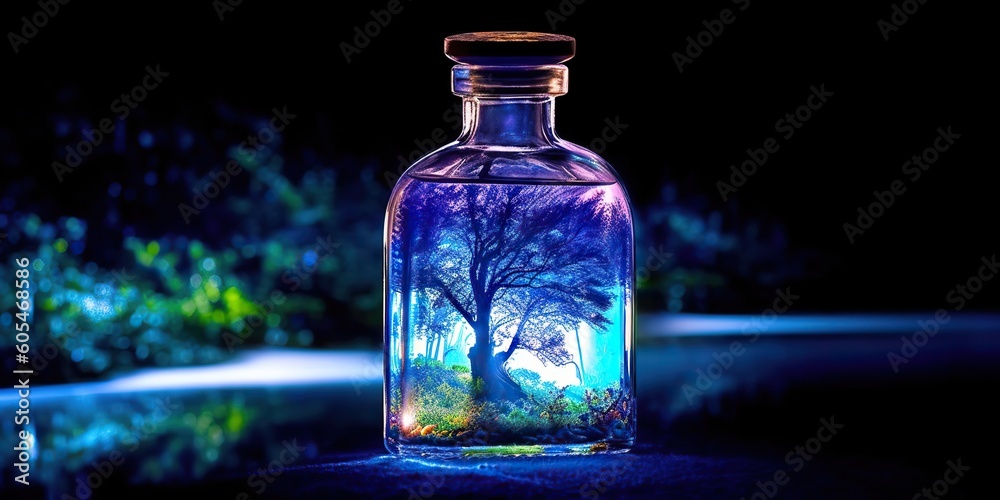 AI Generated. AI Generative. Photo Illustration of new life born world in glass bottle. Graphic Art AI Generated. AI Generative. Photo Illustration of new life born world in glass bottle. Graphic Art