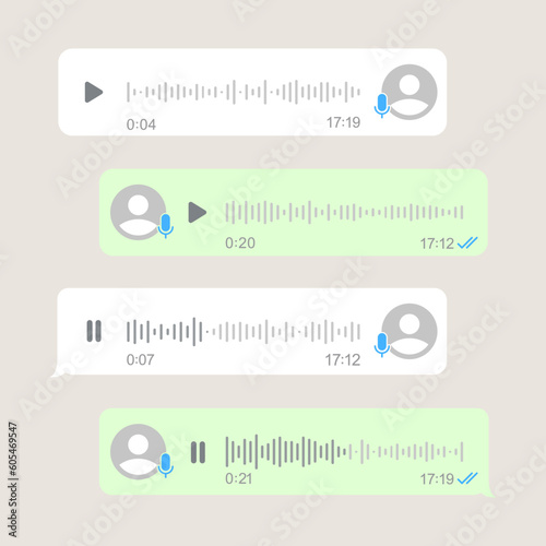 Set voice message icon with sound wave. Message bubble for social networks. Modern flat style vector illustration on a white background.