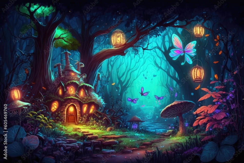 magical fairy house nestled in the enchanting woods. Generative AI magical fairy house nestled in the enchanting woods. Generative AI