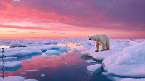 A polar bear standing on top of an ice floer. Generative AI.